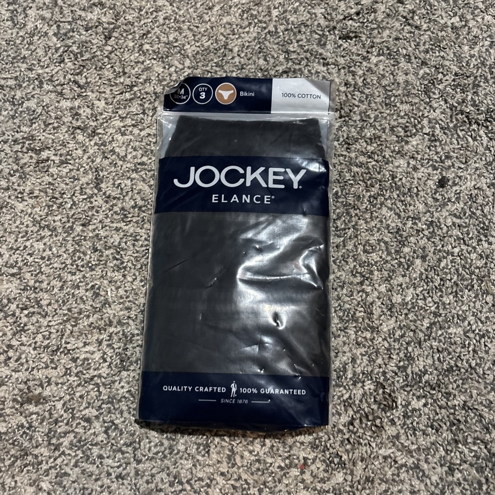 Jockey 3-pack Bikini Briefs Underwear Mens Medium 100% Cotton Black Elance NEW